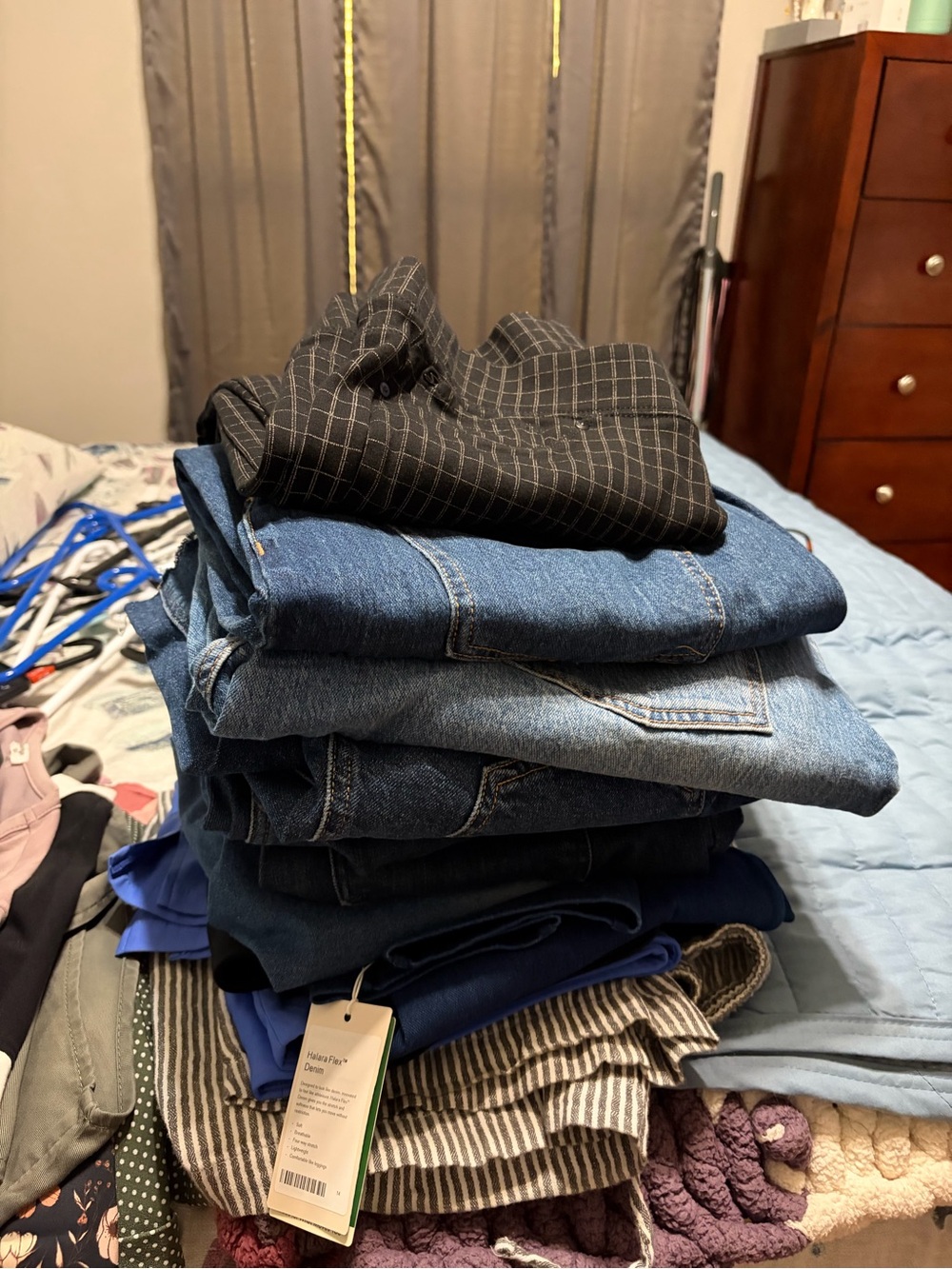 Women’s clothing. Pants and shirts. Size 8-10 in pants. Large shirts.